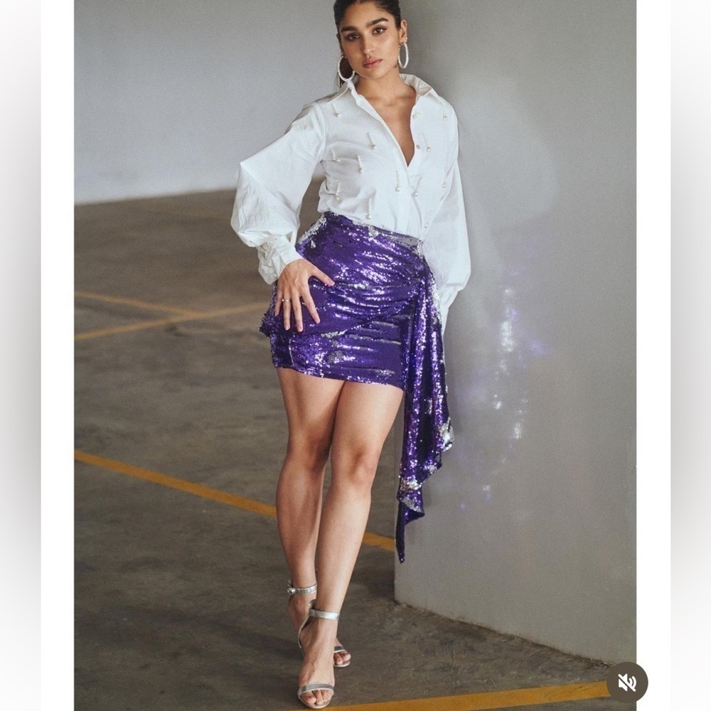 House of CB Katya Purple Sequin Draped Mini Skirt - Picture 10 of 16